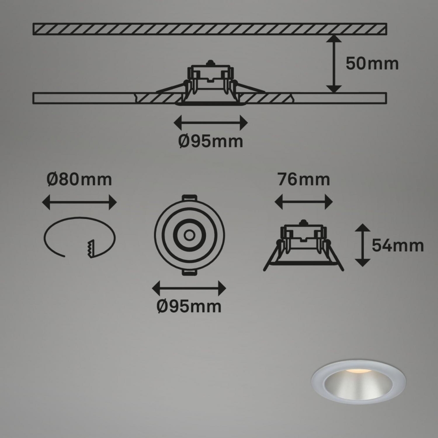 Briloner 7041-034 - KIT 3x Infälld LED badrumsbelysning LED/4,9W/230V IP44 silver