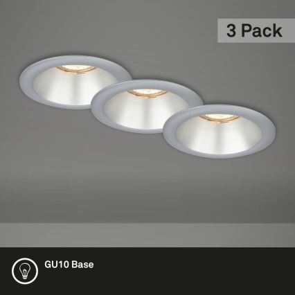 Briloner 7042-034 - KIT 3x Badrum infälld lampa 1xGU10/9W/230V IP23 silver