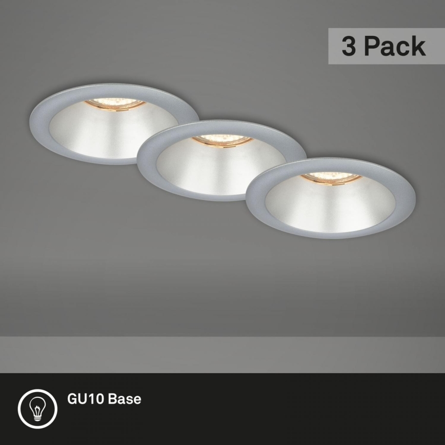 Briloner 7042-034 - KIT 3x Badrum infälld lampa 1xGU10/9W/230V IP23 silver