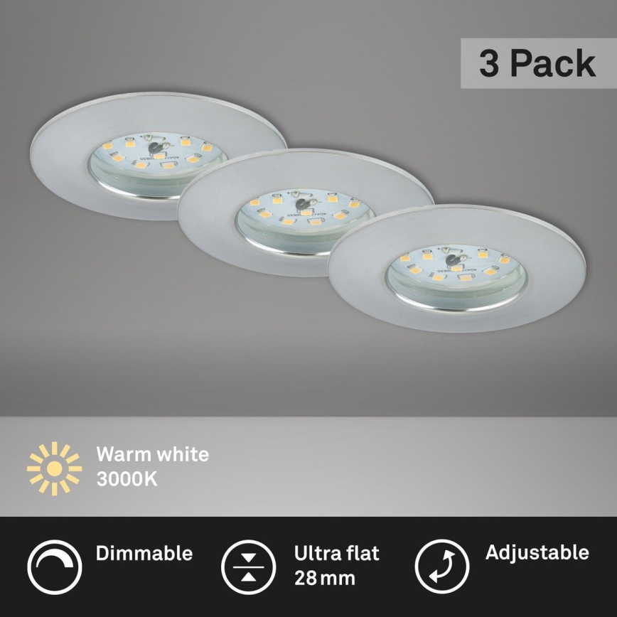 Briloner 7231-039 - Set med 3 dimbara infällda LED-badrumslampor LED/5,5W/230V IP44 mattkrom