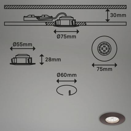 Briloner 7295-031 - KIT 3x Infälld dimbar LED badrumsbelysning ATTACH LED/6,5W/230V IP44