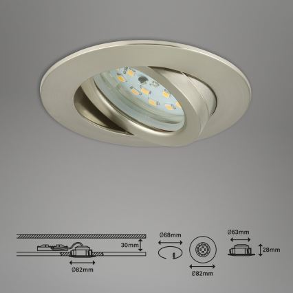 Briloner 7296-012 - Infälld dimbar LED badrumsbelysning ATTACH LED/6,5W/230V IP23 matt krom