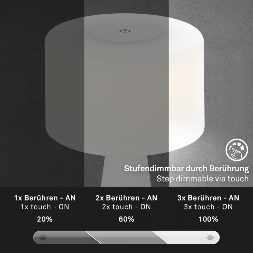 Briloner 7420016 - LED Ljusreglerad uppladdningsbar beröring utomhus bordslampa LED/4W/5V IP44 3000K vit