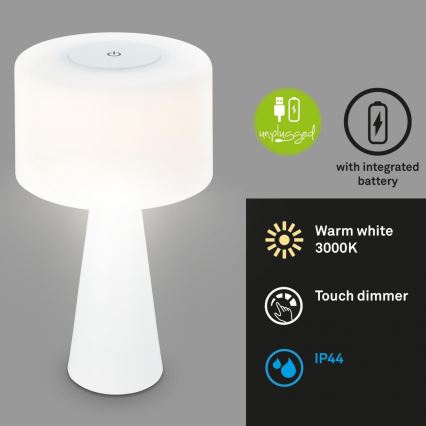 Briloner 7420016 - LED Ljusreglerad uppladdningsbar beröring utomhus bordslampa LED/4W/5V IP44 3000K vit