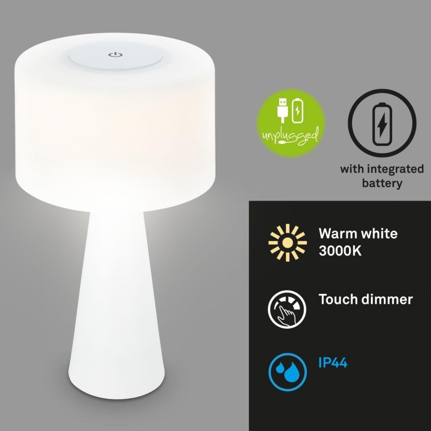 Briloner 7420016 - LED Ljusreglerad uppladdningsbar beröring utomhus bordslampa LED/4W/5V IP44 3000K vit