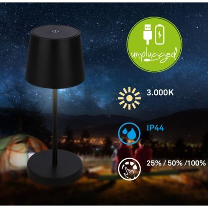Briloner 7423015 - LED Ljusreglerad uppladdningsbar utomhus bordslampa LED/2,6W/5V IP44 2000 mAh svart