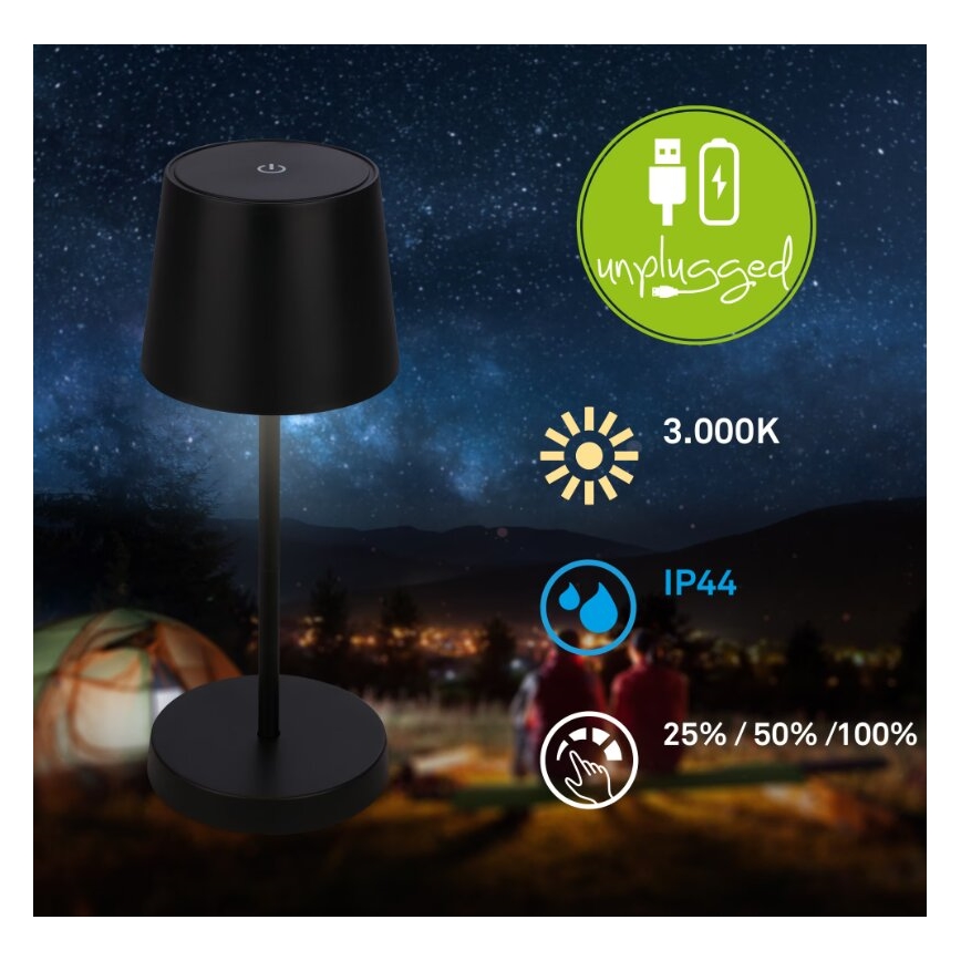 Briloner 7423015 - LED Ljusreglerad uppladdningsbar utomhus bordslampa LED/2,6W/5V IP44 2000 mAh svart