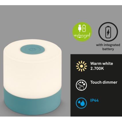 Briloner 7461010 - LED Ljusreglerad uppladdningsbar utomhus bordslampa LED/2W/5V IP44 1200 mAh blå