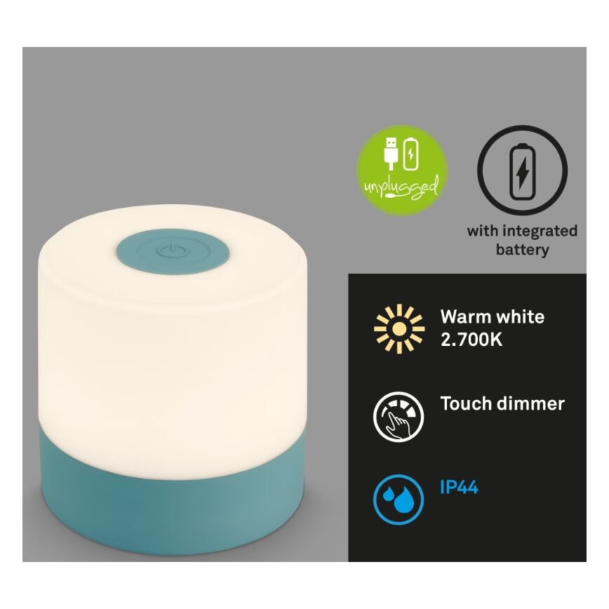 Briloner 7461010 - LED Ljusreglerad uppladdningsbar utomhus bordslampa LED/2W/5V IP44 1200 mAh blå