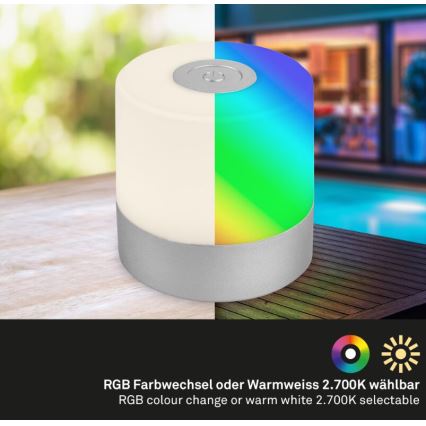 Briloner 7462014 - LED RGB Uppladdningsbar utomhus bordslampa LED/1,5W/5V IP44 matt krom