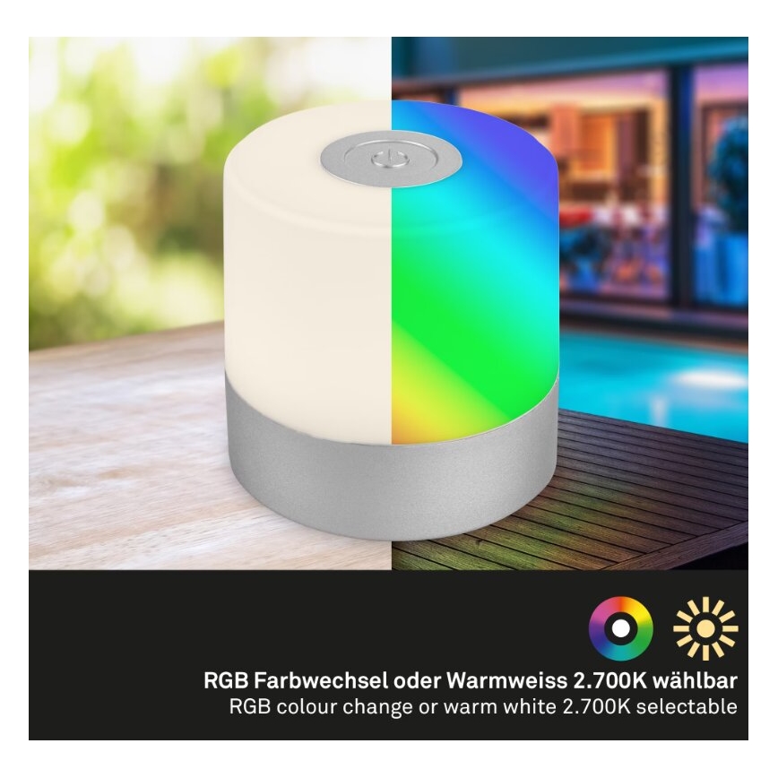 Briloner 7462014 - LED RGB Uppladdningsbar utomhus bordslampa LED/1,5W/5V IP44 matt krom