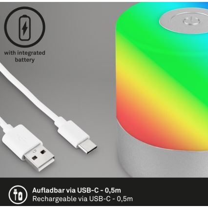 Briloner 7462014 - LED RGB Uppladdningsbar utomhus bordslampa LED/1,5W/5V IP44 matt krom