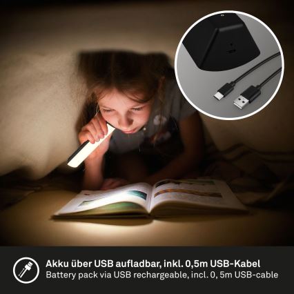 Briloner 7474-015 - LED Ljusreglerad beröring uppladdningsbar utomhus bordslampa 2i1 LED/7W/5V 2200 mAh USB 3000K IP44 svart