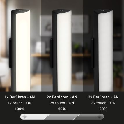 Briloner 7474-015 - LED Ljusreglerad beröring uppladdningsbar utomhus bordslampa 2i1 LED/7W/5V 2200 mAh USB 3000K IP44 svart