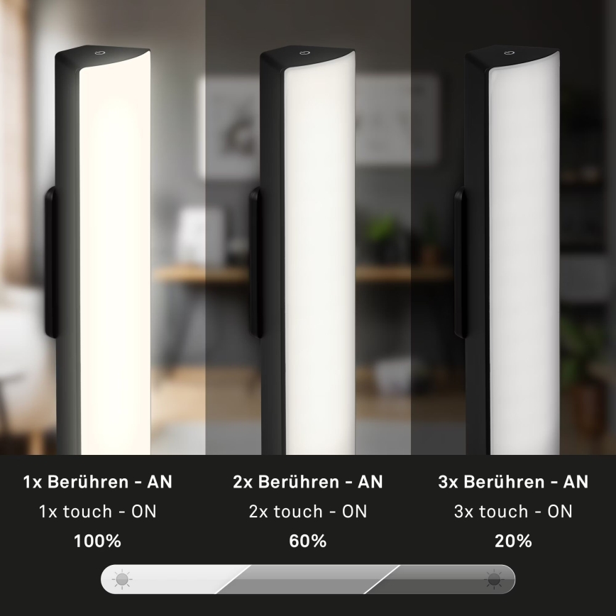 Briloner 7474-015 - LED Ljusreglerad beröring uppladdningsbar utomhus bordslampa 2i1 LED/7W/5V 2200 mAh USB 3000K IP44 svart