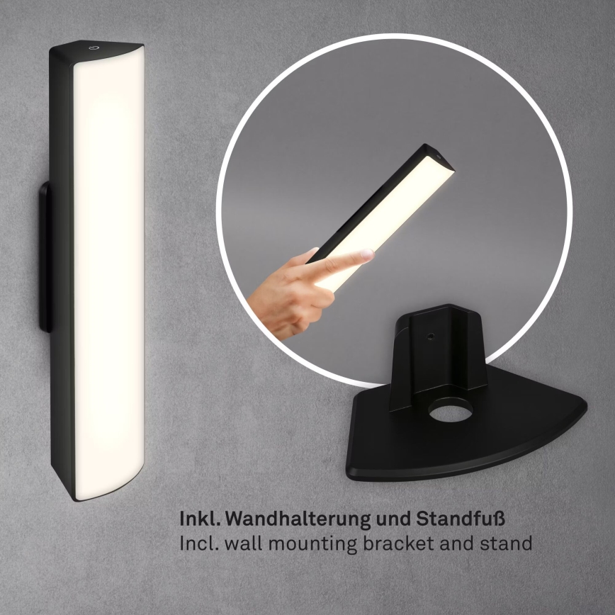Briloner 7474-015 - LED Ljusreglerad beröring uppladdningsbar utomhus bordslampa 2i1 LED/7W/5V 2200 mAh USB 3000K IP44 svart