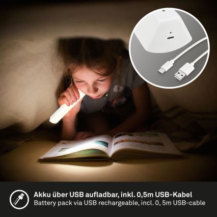 Briloner 7474-016 - LED Ljusreglerad beröring uppladdningsbar utomhus bordslampa 2i1 LED/7W/5V 2200 mAh USB 3000K IP44 vit