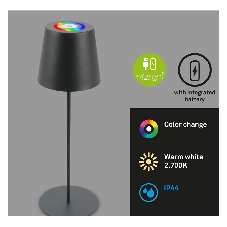 Briloner 7507015 - LED RGB Dimbart uppladdningsbart utomhusbordslampa 2-i-1 LED/2,5W/5V IP44 antracit