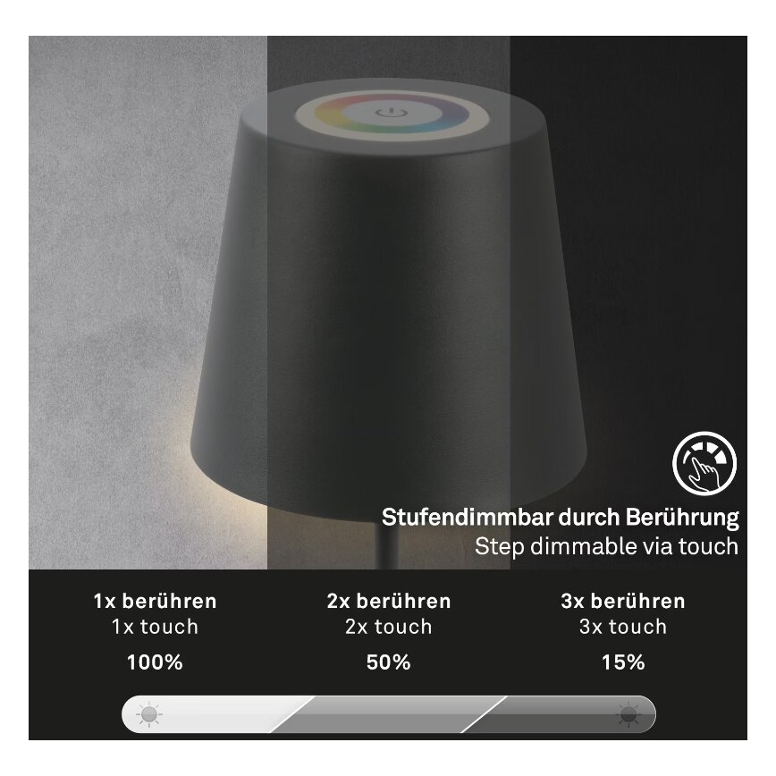 Briloner 7507015 - LED RGB Dimbart uppladdningsbart utomhusbordslampa 2-i-1 LED/2,5W/5V IP44 antracit