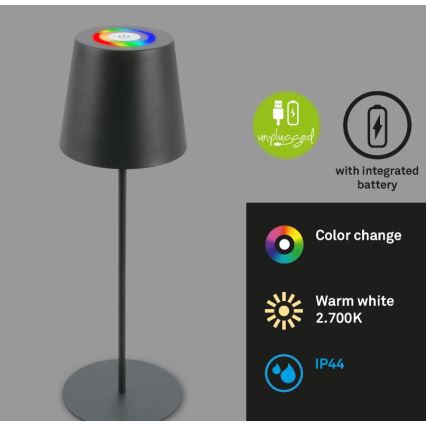 Briloner 7507015 - LED RGB Ljusreglerad uppladdningsbar utomhus bordslampa 2i1 LED/2,5W/5V IP44 antracit