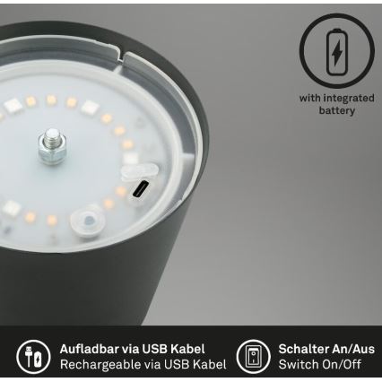 Briloner 7507015 - LED RGB Ljusreglerad uppladdningsbar utomhus bordslampa 2i1 LED/2,5W/5V IP44 antracit