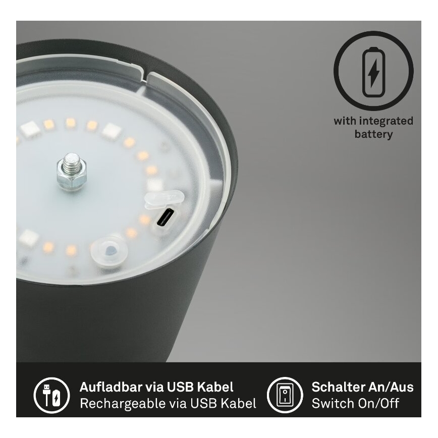 Briloner 7507015 - LED RGB Ljusreglerad uppladdningsbar utomhus bordslampa 2i1 LED/2,5W/5V IP44 antracit