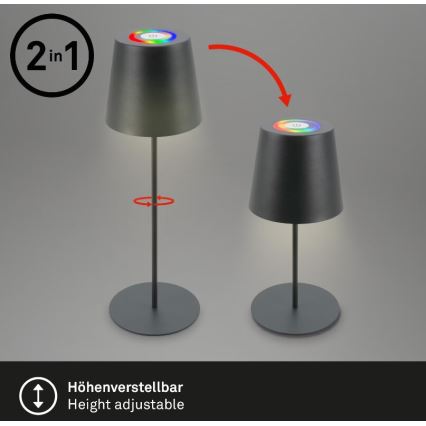 Briloner 7507015 - LED RGB Ljusreglerad uppladdningsbar utomhus bordslampa 2i1 LED/2,5W/5V IP44 antracit