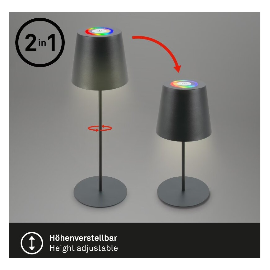 Briloner 7507015 - LED RGB Ljusreglerad uppladdningsbar utomhus bordslampa 2i1 LED/2,5W/5V IP44 antracit