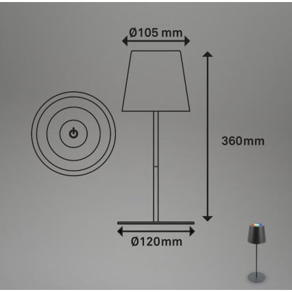 Briloner 7507015 - LED RGB Ljusreglerad uppladdningsbar utomhus bordslampa 2i1 LED/2,5W/5V IP44 antracit