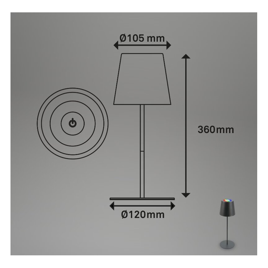 Briloner 7507015 - LED RGB Ljusreglerad uppladdningsbar utomhus bordslampa 2i1 LED/2,5W/5V IP44 antracit