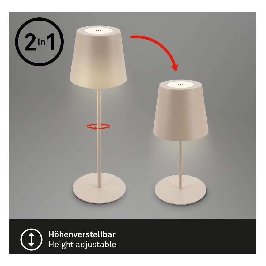 Briloner 7508011 - LED dimbar uppladdningsbar utomhusbordslampa 2-i-1 LED/2,5W/5V IP44 beige