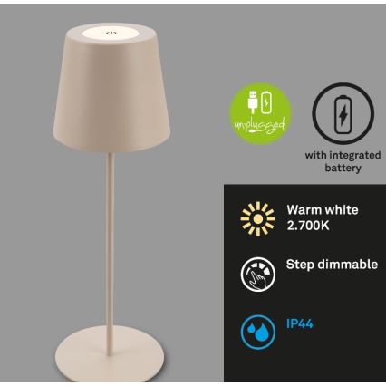 Briloner 7508011 - LED Ljusreglerad uppladdningsbar utomhus bordslampa 2i1 LED/2,5W/5V IP44 beige