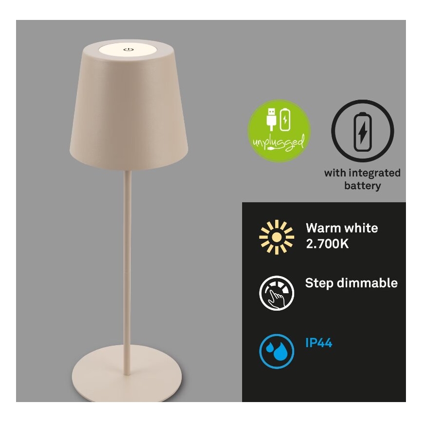 Briloner 7508011 - LED Ljusreglerad uppladdningsbar utomhus bordslampa 2i1 LED/2,5W/5V IP44 beige