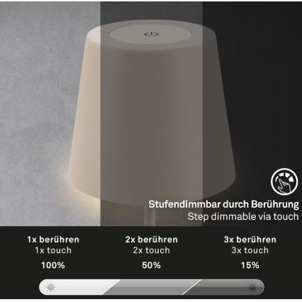 Briloner 7508011 - LED Ljusreglerad uppladdningsbar utomhus bordslampa 2i1 LED/2,5W/5V IP44 beige