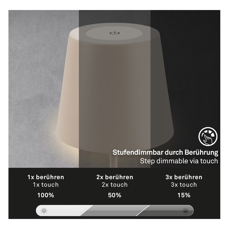 Briloner 7508011 - LED Ljusreglerad uppladdningsbar utomhus bordslampa 2i1 LED/2,5W/5V IP44 beige