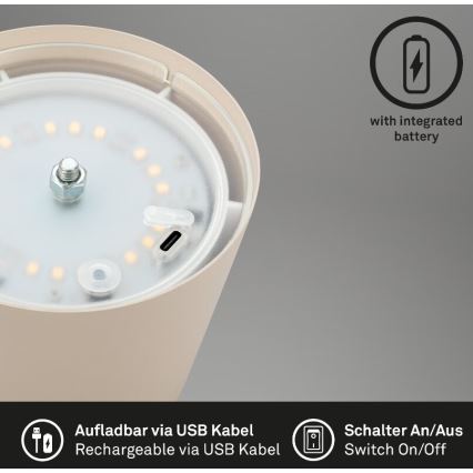 Briloner 7508011 - LED Ljusreglerad uppladdningsbar utomhus bordslampa 2i1 LED/2,5W/5V IP44 beige