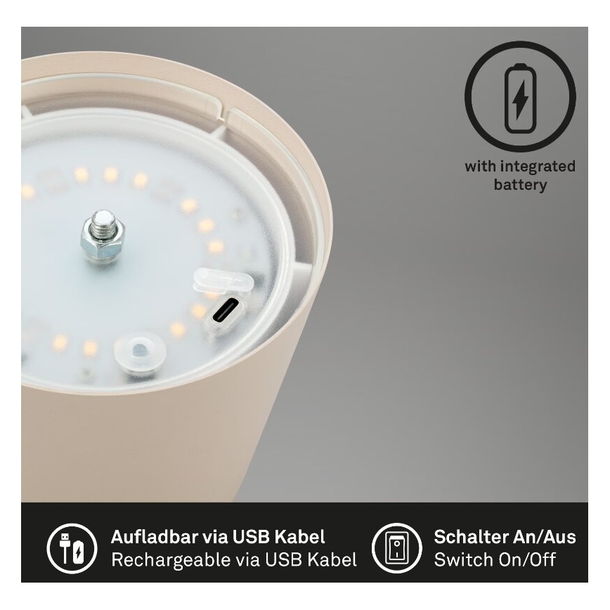 Briloner 7508011 - LED Ljusreglerad uppladdningsbar utomhus bordslampa 2i1 LED/2,5W/5V IP44 beige