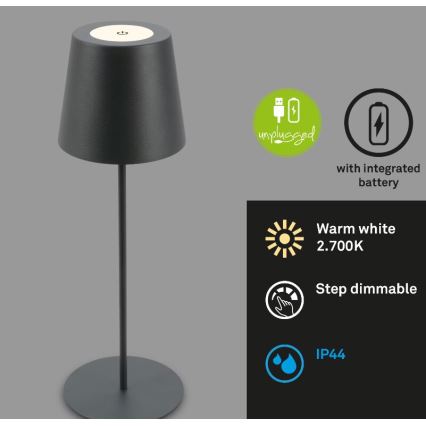 Briloner 7508015 - LED Ljusreglerad uppladdningsbar utomhus bordslampa 2i1 LED/2,5W/5V IP44 antracit