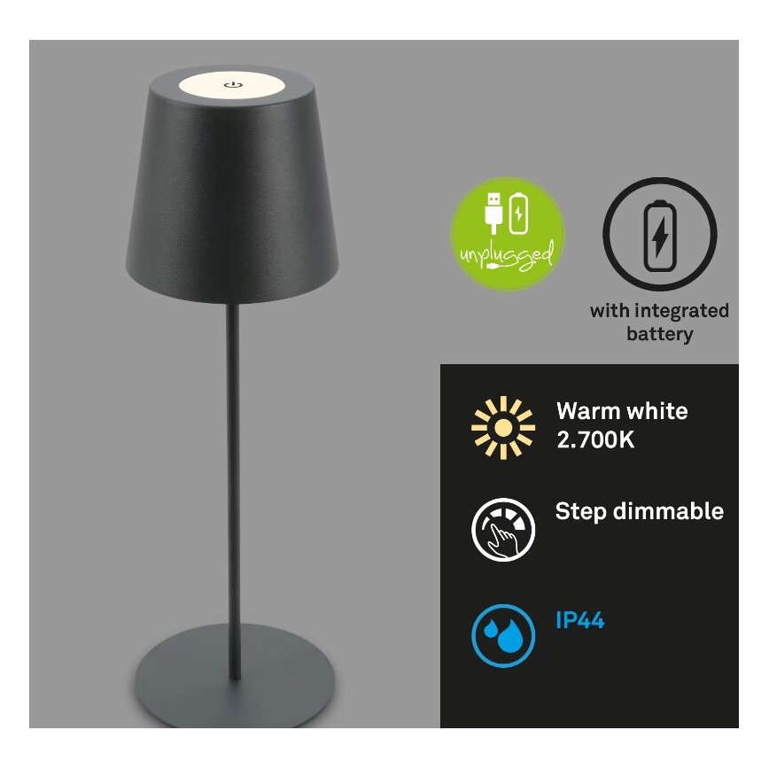 Briloner 7508015 - LED Ljusreglerad uppladdningsbar utomhus bordslampa 2i1 LED/2,5W/5V IP44 antracit