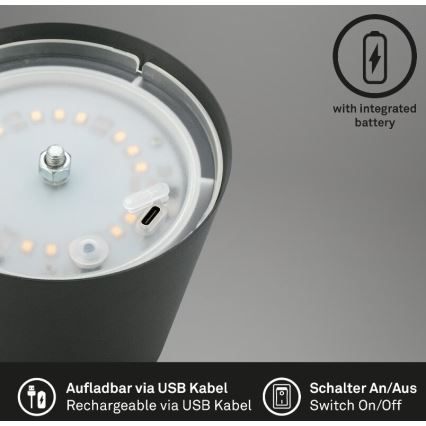 Briloner 7508015 - LED Ljusreglerad uppladdningsbar utomhus bordslampa 2i1 LED/2,5W/5V IP44 antracit