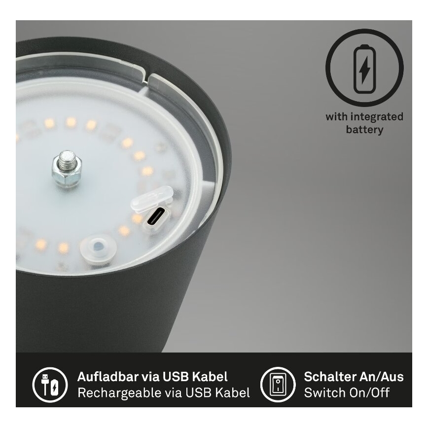 Briloner 7508015 - LED Ljusreglerad uppladdningsbar utomhus bordslampa 2i1 LED/2,5W/5V IP44 antracit