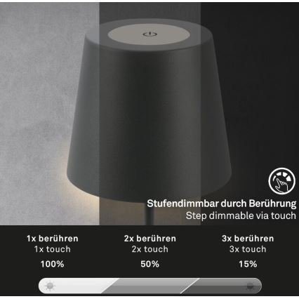 Briloner 7508015 - LED Ljusreglerad uppladdningsbar utomhus bordslampa 2i1 LED/2,5W/5V IP44 antracit