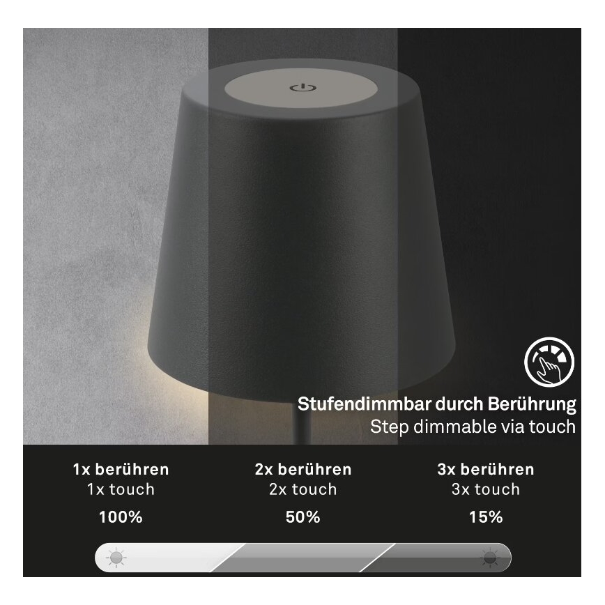Briloner 7508015 - LED Ljusreglerad uppladdningsbar utomhus bordslampa 2i1 LED/2,5W/5V IP44 antracit