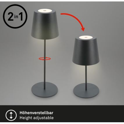 Briloner 7508015 - LED Ljusreglerad uppladdningsbar utomhus bordslampa 2i1 LED/2,5W/5V IP44 antracit