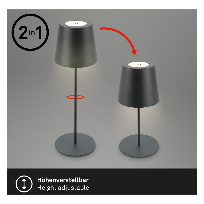 Briloner 7508015 - LED Ljusreglerad uppladdningsbar utomhus bordslampa 2i1 LED/2,5W/5V IP44 antracit