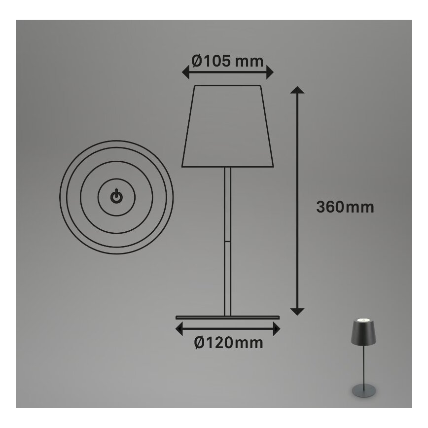 Briloner 7508015 - LED Ljusreglerad uppladdningsbar utomhus bordslampa 2i1 LED/2,5W/5V IP44 antracit