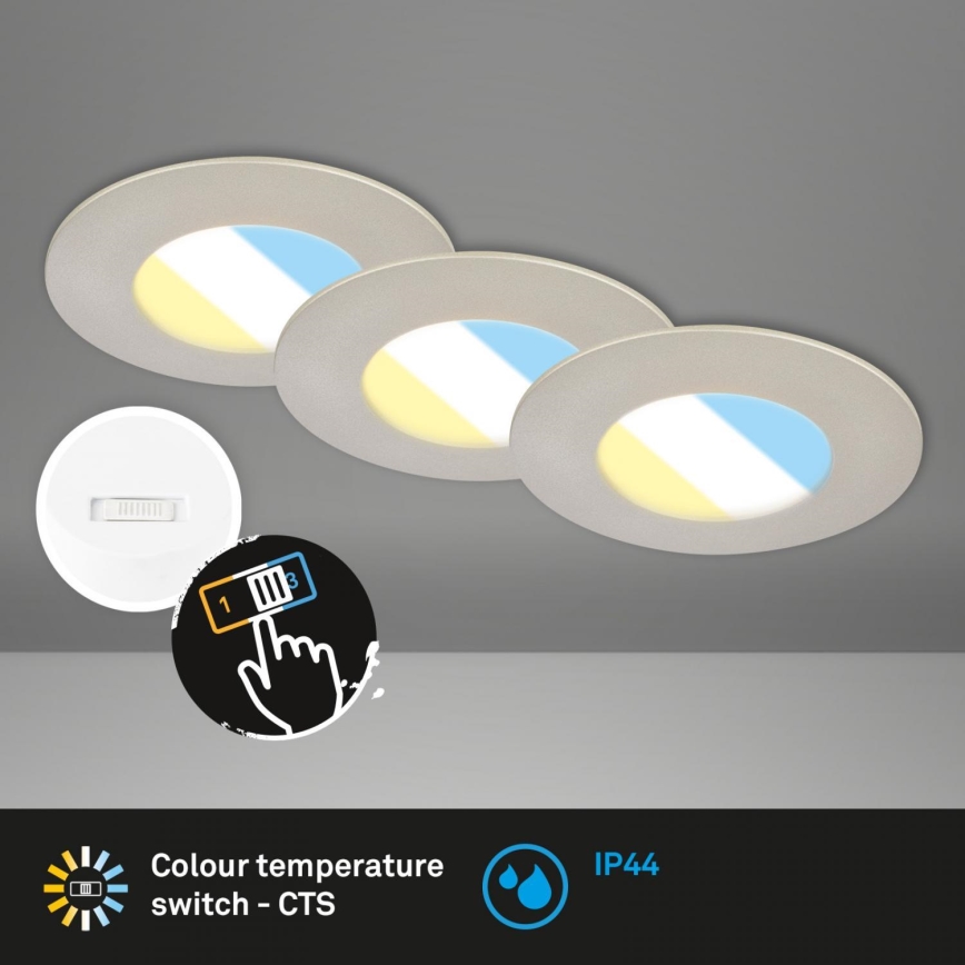 Briloner 7598032 - KIT 3x Infälld LED badrumsbelysning LED/4,9W/230V IP44 2700/4000/6500K matt krom