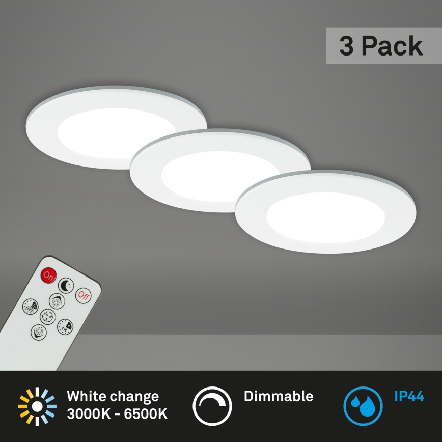 Briloner - KIT 3x Infälld dimbar LED badrumsbelysning LED/4,8W/230V 3000-6500K IP44 + fjärrkontroll