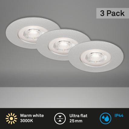 Briloner- KIT 3x Infälld LED badrumsbelysning LED/4,9W/230V IP44 silver