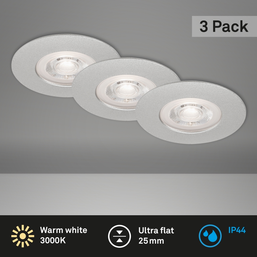Briloner- KIT 3x Infälld LED badrumsbelysning LED/4,9W/230V IP44 silver